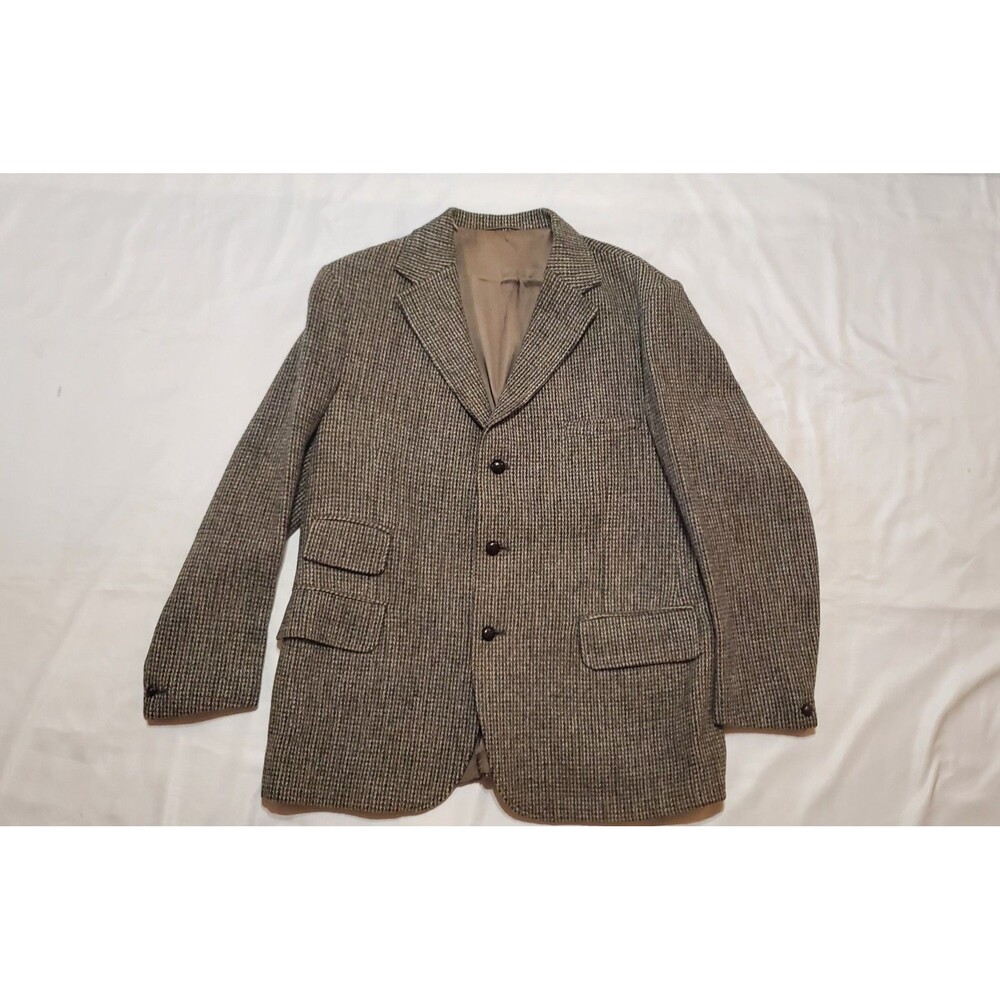 Vintage Dunn Co. Harris Tweed Wool Satin Polyester Lined Blazer Jacket Size 44